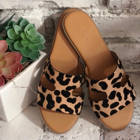 Shoes - Qupid - Tan Black Leopard Single Band Slide